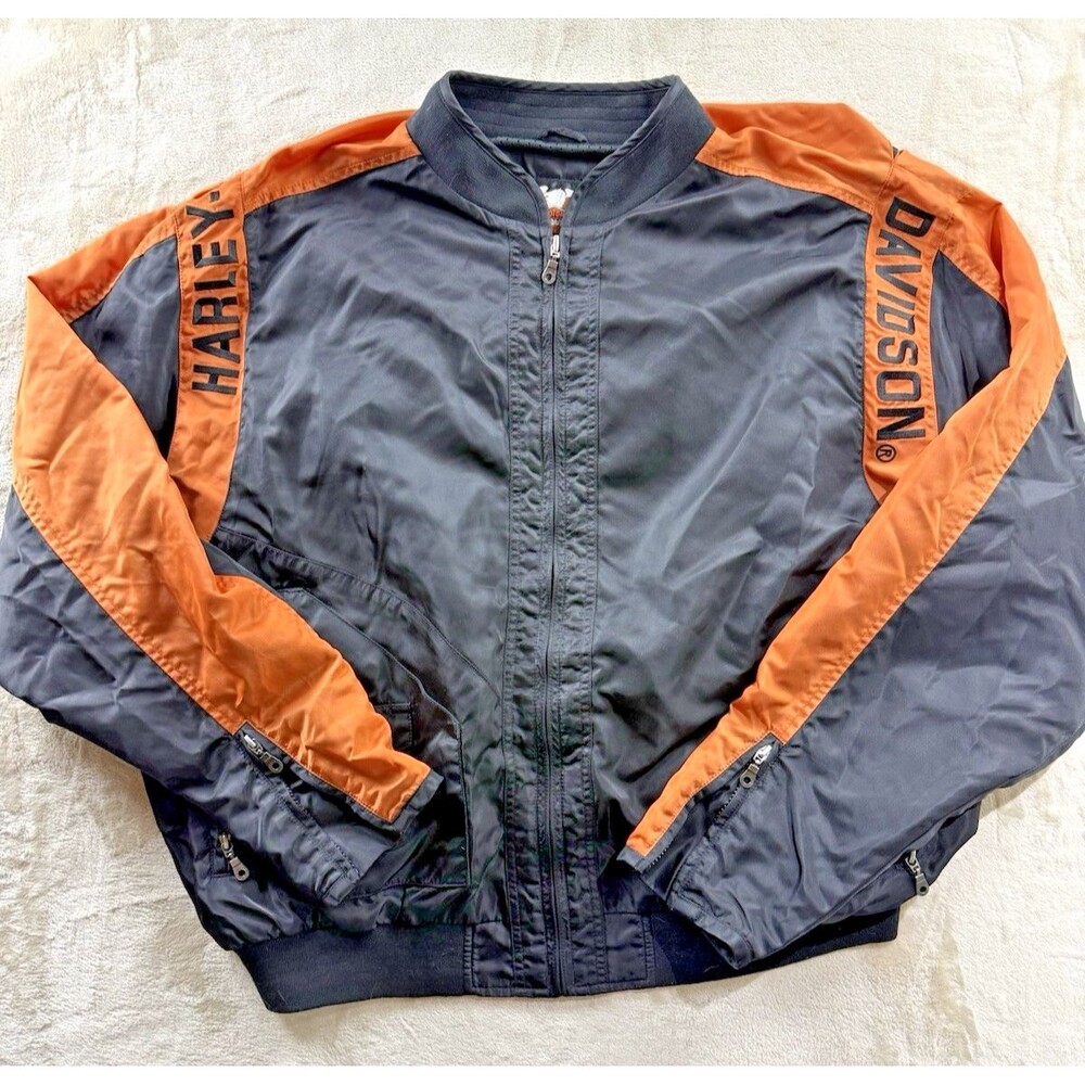 Awesome Harley Davidson Bomber Jacket Men’s Sz XXXL Black / Orange